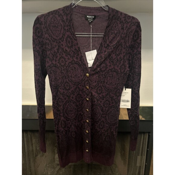 Women’s Worth New York XP Purple & Black 100% Wool Cardigan New With Tags - Picture 1 of 6